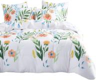 🌸 watercolor floral comforter set: colorful flowers & leaves painting pattern printed - queen size, 100% cotton fabric with soft microfiber fill logo