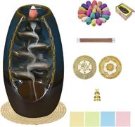 🏞️ ceramic mountain river incense holder fountain - complete home yoga aromatherapy set with backflow incense cones and sticks логотип