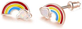 img 4 attached to 🐇 Cute Small Animal Earrings: CiNily Opal Stud Earrings with Gold Plating - Hypoallergenic Earrings for Women & Girls