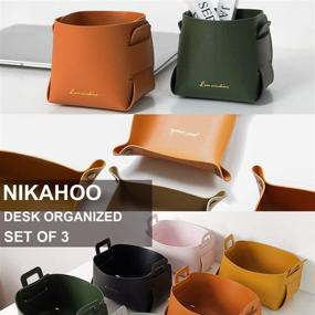 img 2 attached to NIKAHOO Small Leather Storage Basket - Foldable Shelf Organizer Tray for Living Room, Office, Nursery, Home Décor - Compact Bin for Better Organization