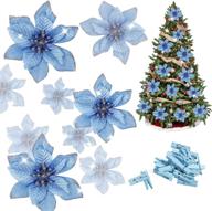 🌺 искусственные рождественские цветы whaline blue poinsettia - 24 шт. с клипсами, блестящие украшения для ёлки - декор на рождественскую свадьбу (13 х 13 см) логотип