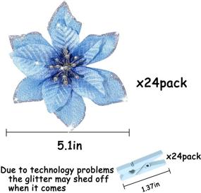 img 3 attached to 🌺 Искусственные рождественские цветы Whaline Blue Poinsettia - 24 шт. с клипсами, блестящие украшения для ёлки - декор на рождественскую свадьбу (13 х 13 см)