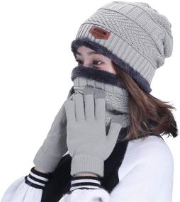 img 3 attached to 🧣 HINDAWI Winter Hat Scarf Gloves Set: Stylish Slouchy Beanie, Snow Knit Skull Cap, Touch Screen Mittens, and Circle Scarves for Women