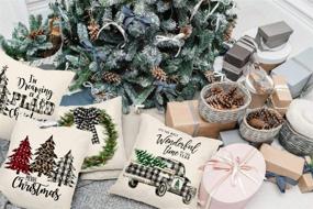 img 3 attached to 🎄 Set of 4 18x18 Farmhouse Christmas Pillow Covers - Country Christmas Decorations with Black and White Buffalo Plaid Truck Tree Design - Throw Pillow Cases for Winter Holiday Home Decor - Cushion Cover