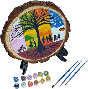 img 1 attached to 🎨 Colorful Seasons DIY Painting by Numbers on Real Wood: Fine Design for Adults - Enhance Your Home Decor with Practical and Elegant 8 Inch Natural Rustic Pine Wood Disc - Includes Hang Cord and Stand