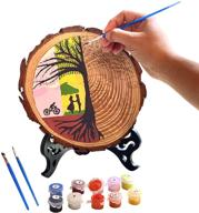 🎨 colorful seasons diy painting by numbers on real wood: fine design for adults - enhance your home decor with practical and elegant 8 inch natural rustic pine wood disc - includes hang cord and stand logo