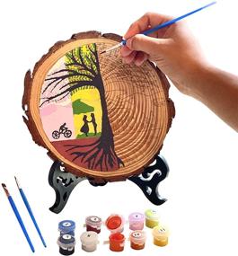 img 4 attached to 🎨 Colorful Seasons DIY Painting by Numbers on Real Wood: Fine Design for Adults - Enhance Your Home Decor with Practical and Elegant 8 Inch Natural Rustic Pine Wood Disc - Includes Hang Cord and Stand