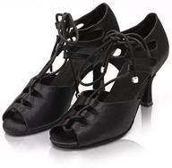 dlisiting latin dance shoes women: elegant black satin lace-up salsa ballroom shoes logo