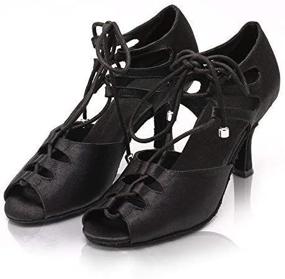 img 1 attached to DLisiting Latin Dance Shoes Women: Elegant Black Satin Lace-Up Salsa Ballroom Shoes