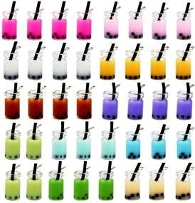 img 4 attached to 🥤 Tongcloud 40pcs Colorful Milk Tea Drink Bottle Charms for DIY Jewelry Craft Earring Keychain - Enhance Your Accessories with Charming Milk Tea Designs!