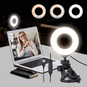 img 4 attached to Осветитель для видеоконференций Bekada для ноутбуков с веб-камерой: улучшите ваши встречи в Zoom, прямые эфиры и видео на TikTok с помощью осветительного кольца с улучшенной LED-подсветкой и креплением на присоске.