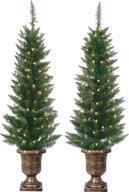 🌲 pair of 4-foot lighted pre-potted artificial cedar topiary trees - outdoor & indoor use - set of 2 - battery operated with timers логотип