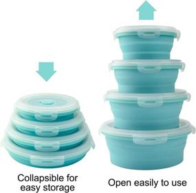 img 3 attached to Simplify Food Storage with Silicone Collapsible Containers, Set of 4 Round Folding Lunch Boxes, Microwave and Freezer Safe - Blue