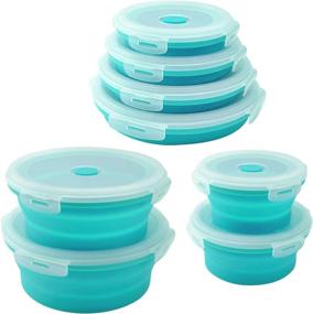 img 4 attached to Simplify Food Storage with Silicone Collapsible Containers, Set of 4 Round Folding Lunch Boxes, Microwave and Freezer Safe - Blue