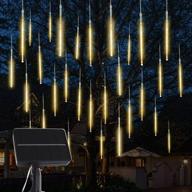 🌟 solar meteor lights: 10 tubes 180 led 30.8 feet cascading falling rain lights, solar powered waterproof warm white icicle shower lights for tree decorations, holiday parties, christmas, patio weddings & décor логотип