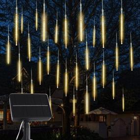 img 4 attached to 🌟 Solar Meteor Lights: 10 Tubes 180 LED 30.8 Feet Cascading Falling Rain Lights, Solar Powered Waterproof Warm White Icicle Shower Lights for Tree Decorations, Holiday Parties, Christmas, Patio Weddings & Décor