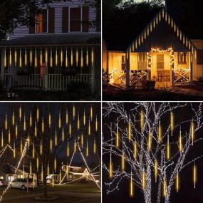 img 3 attached to 🌟 Solar Meteor Lights: 10 Tubes 180 LED 30.8 Feet Cascading Falling Rain Lights, Solar Powered Waterproof Warm White Icicle Shower Lights for Tree Decorations, Holiday Parties, Christmas, Patio Weddings & Décor