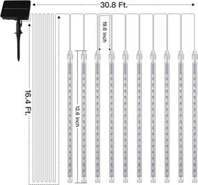 img 2 attached to 🌟 Solar Meteor Lights: 10 Tubes 180 LED 30.8 Feet Cascading Falling Rain Lights, Solar Powered Waterproof Warm White Icicle Shower Lights for Tree Decorations, Holiday Parties, Christmas, Patio Weddings & Décor