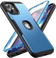 📱 youmaker iphone 12 &amp; iphone 12 pro case - rugged slim fit shockproof cover with built-in screen protector, full body heavy duty protection for iphone 12 6.1 inch - blue logo