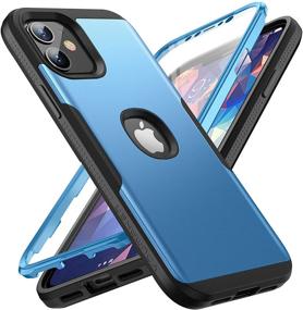 img 4 attached to 📱 YOUMAKER iPhone 12 &amp; iPhone 12 Pro Case - Rugged Slim Fit Shockproof Cover with Built-in Screen Protector, Full Body Heavy Duty Protection for iPhone 12 6.1 Inch - Blue