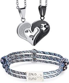 img 4 attached to 💑 Magnetic Couple Bracelet Set: Matching I Love You Necklace for Her and Him