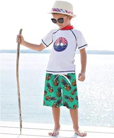 img 1 attached to 🩳 RAISEVERN Boys Swim Trunks 5-14T Funny Beach Board Shorts for Kids with Elastic Waist and Pockets - Optimized Boy Swimsuit