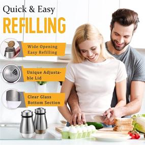 img 2 attached to 🧂 Premium 2-Pack Stainless Steel & Glass Salt and Pepper Shakers - Adjustable Pour Holes - Ideal for Kitchen or Restaurant - Refillable with Sealed Lid