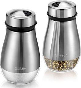 img 4 attached to 🧂 Premium 2-Pack Stainless Steel & Glass Salt and Pepper Shakers - Adjustable Pour Holes - Ideal for Kitchen or Restaurant - Refillable with Sealed Lid