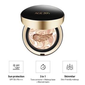 img 1 attached to 🌟 Intense Full Coverage 71% Essence Cushion Foundation - AGE 20's Signature, Korean Makeup SPF 50+, Refill #21 Light Beige (0.49 oz x2 ea)