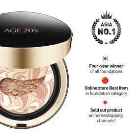 img 3 attached to 🌟 Intense Full Coverage 71% Essence Cushion Foundation - AGE 20's Signature, Korean Makeup SPF 50+, Refill #21 Light Beige (0.49 oz x2 ea)