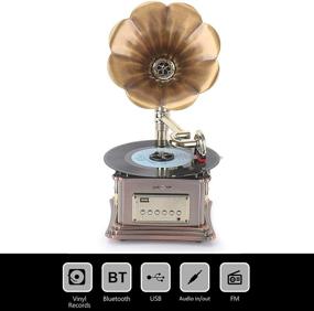 img 2 attached to Aluminum Base Mini Record Player: Vintage Gramophone Turntable with Bluetooth Speaker, Aux Input, Aux Output, USB Port for Flash Drive – Perfect for Home Decoration (Includes Record Player)