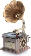 aluminum base mini record player: vintage gramophone turntable with bluetooth speaker, aux input, aux output, usb port for flash drive – perfect for home decoration (includes record player) logo