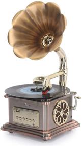 img 4 attached to Aluminum Base Mini Record Player: Vintage Gramophone Turntable with Bluetooth Speaker, Aux Input, Aux Output, USB Port for Flash Drive – Perfect for Home Decoration (Includes Record Player)