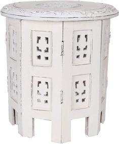 img 4 attached to 🪑 Handmade Solid Wood Octagonal Accent Table - 12 Inch Diameter x 12 Inch Height - White Finish