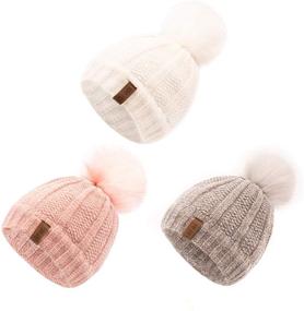 img 4 attached to 🧢 Warm and Cozy Chenille Fleece-Lined Pompom Beanie Cap for boys and girls by ViGrace - Perfect Winter Hat