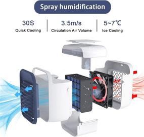 img 2 attached to Portable Spray Humidifier Air Conditioner Fan: 3-in-1 Cooler, Humidifier, Purifier | Rechargeable Battery | 3 Fan Speeds | 7 LED Lights | Home, Kitchen, Office