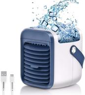 portable spray humidifier air conditioner fan: 3-in-1 cooler, humidifier, purifier | rechargeable battery | 3 fan speeds | 7 led lights | home, kitchen, office logo