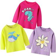 🌸 trendy 3-pack girls' long-sleeve t shirts: flower unicorn stripe tees set for 1-7t logo