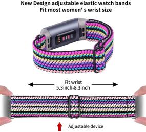 img 3 attached to 🌈 Joyozy Adjustable Elastic Bands for Fitbit Charge 3/Fitbit Charge 4/Charge 3 SE - Stretchy Soft Nylon Replacement Loop Wristband Accessories Dressy Strap for Women Girls, Colorful Stripe