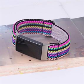 img 1 attached to 🌈 Joyozy Adjustable Elastic Bands for Fitbit Charge 3/Fitbit Charge 4/Charge 3 SE - Stretchy Soft Nylon Replacement Loop Wristband Accessories Dressy Strap for Women Girls, Colorful Stripe