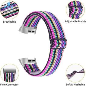 img 2 attached to 🌈 Joyozy Adjustable Elastic Bands for Fitbit Charge 3/Fitbit Charge 4/Charge 3 SE - Stretchy Soft Nylon Replacement Loop Wristband Accessories Dressy Strap for Women Girls, Colorful Stripe