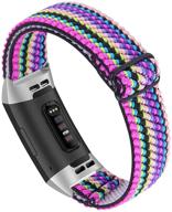 🌈 joyozy adjustable elastic bands for fitbit charge 3/fitbit charge 4/charge 3 se - stretchy soft nylon replacement loop wristband accessories dressy strap for women girls, colorful stripe logo