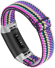 img 4 attached to 🌈 Joyozy Adjustable Elastic Bands for Fitbit Charge 3/Fitbit Charge 4/Charge 3 SE - Stretchy Soft Nylon Replacement Loop Wristband Accessories Dressy Strap for Women Girls, Colorful Stripe