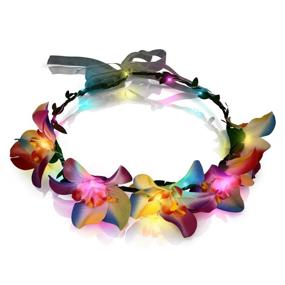 img 1 attached to 🌺 Tropical Orchid Flower Crown Headband with LED Lights that Change Colors