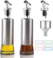 stainless steel and transparent glass oil dispenser set - leakproof oil bottle with funnel, anti-drip nozzles - 2 bottles (silver) logo