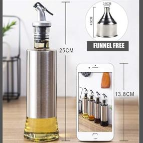 img 3 attached to Stainless Steel and Transparent Glass Oil Dispenser Set - Leakproof Oil Bottle with Funnel, Anti-Drip Nozzles - 2 Bottles (Silver)