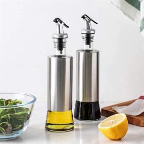 img 1 attached to Stainless Steel and Transparent Glass Oil Dispenser Set - Leakproof Oil Bottle with Funnel, Anti-Drip Nozzles - 2 Bottles (Silver)