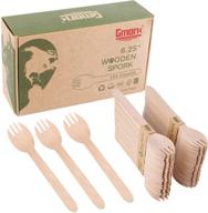 🌿 gmark eco-friendly wooden sporks 100 ct: disposable spoon fork 2-in-1 cutlery, green natural birchwood gm1033a logo