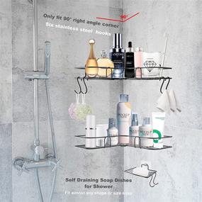 img 3 attached to 🚿 Rust-Proof Stainless Steel Corner Shower Caddy Shelf and Soap Holder with Hooks - No Drilling Bathroom Shampoo Rack, 3 Pack (Black)