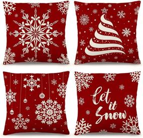 img 4 attached to 🎄 YGEOMER Christmas Pillow Covers 20x20 Inch Set of 4: Red Farmhouse Rustic Linen Pillow Case for Sofa Couch - Holiday Decorations Throw Pillow Covers